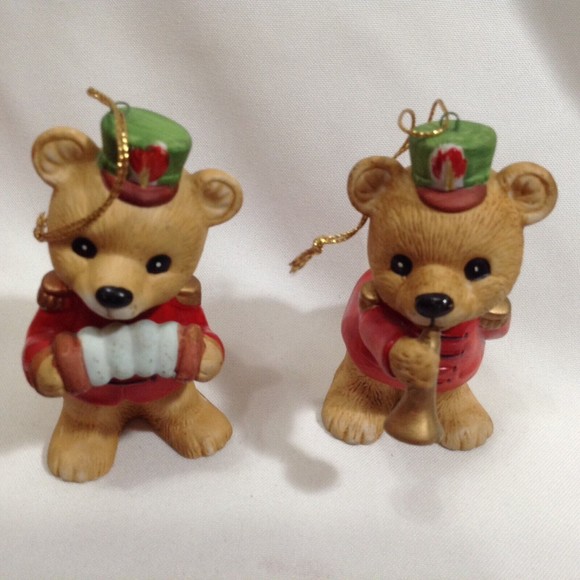 2 Homco Bears Musical Band 4" Christmas Ornaments Accordion Horn 5553 Music - Picture 2 of 7